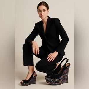 2Lips  Too high heeled wedge shoes in multi colors & black canvas material 👠